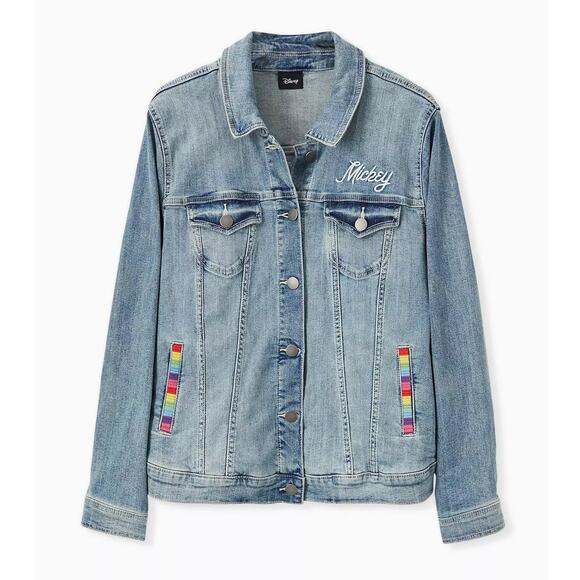 Torrid 3 (3x 22/24) Disney Mickey Mouse Blue Denim‎ Rainbow Gay Pride Jacket New - Picture 3 of 3